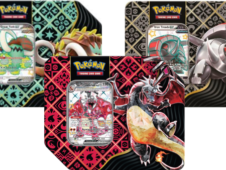 Pokémon | Pack de 3 Lata XL Paldean Fates Charizard, Iron Treads y Great Tusk EX Inglés 2024 Online Sale